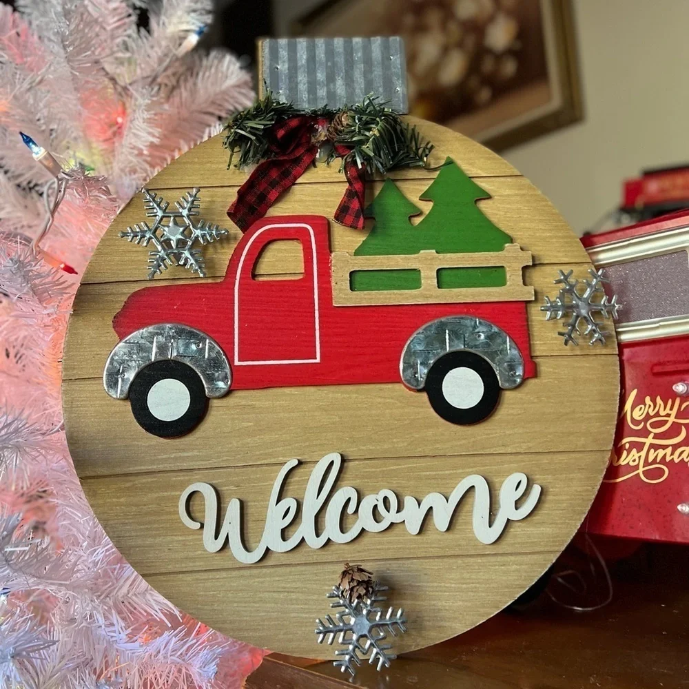 ❤️Rare Vintage Solid Wood Large Red Truck Welcome Wall Decor‼️FINAL SALE